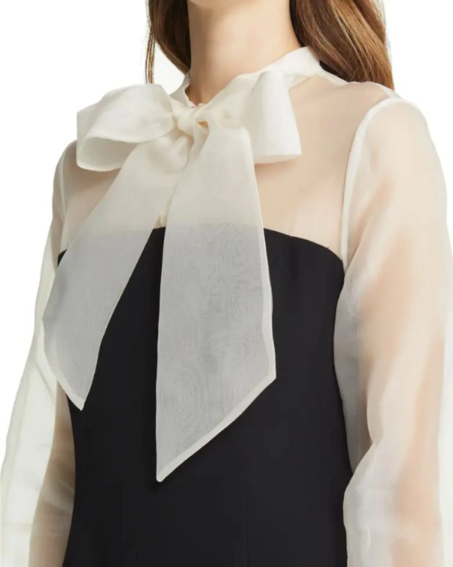 Organza Bowtie & Crepe Sheath Dress in Ivory - Image 3