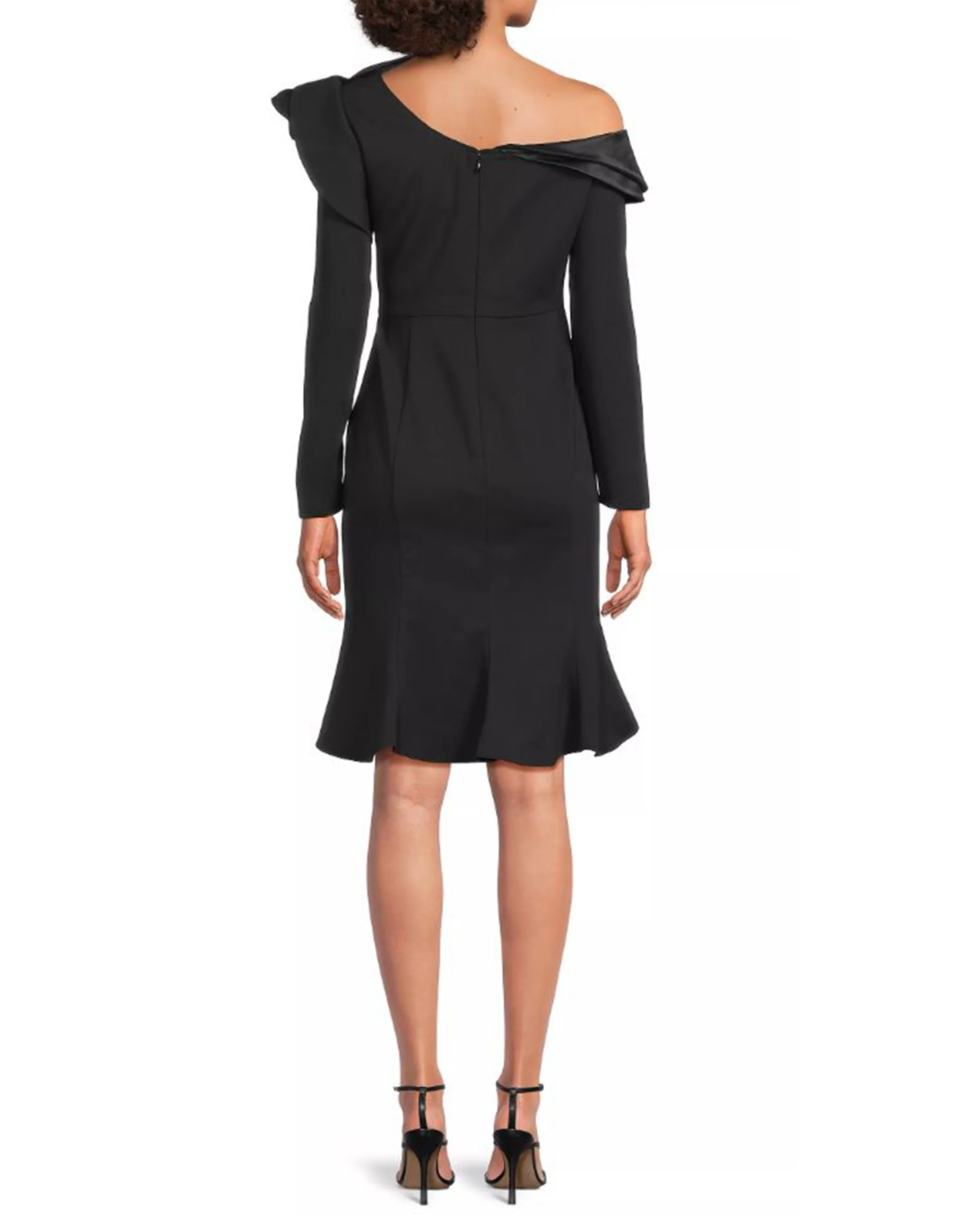 Asymmetric Crepe Dress with Floral Detail - Image 2