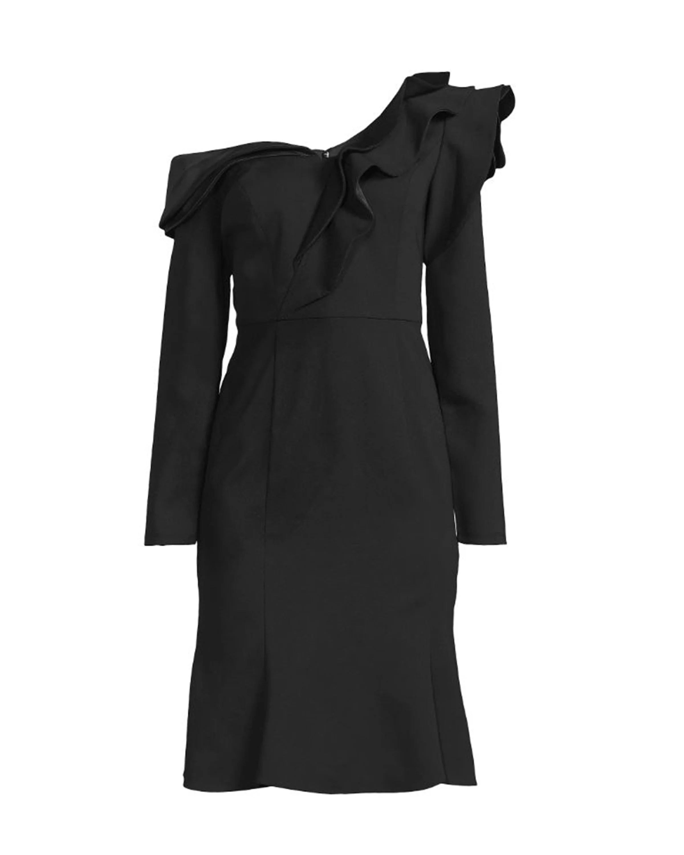 Asymmetric Crepe Dress with Floral Detail - Image 3