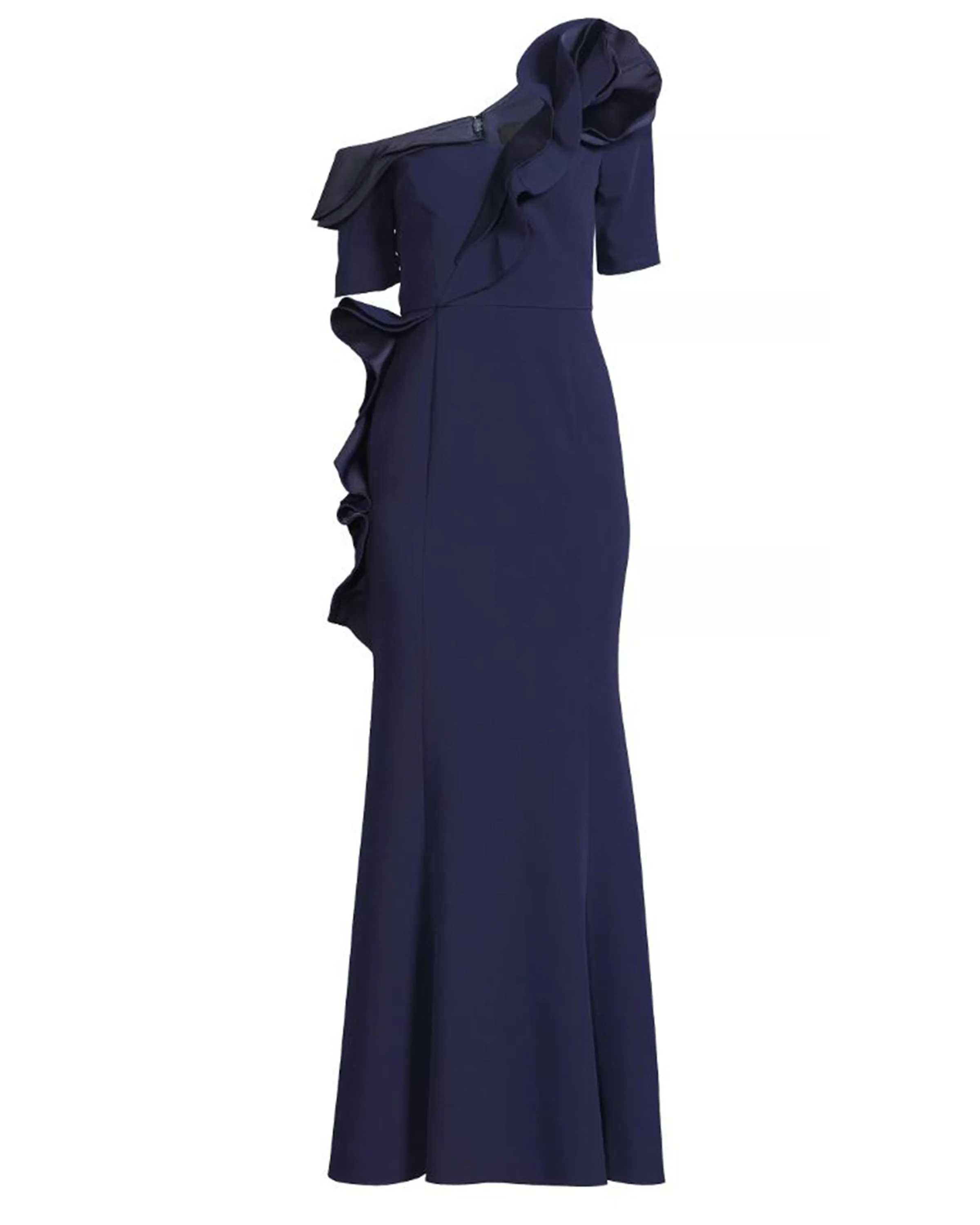 Asymmetric Crepe Gown with Floral Detail - Image 3