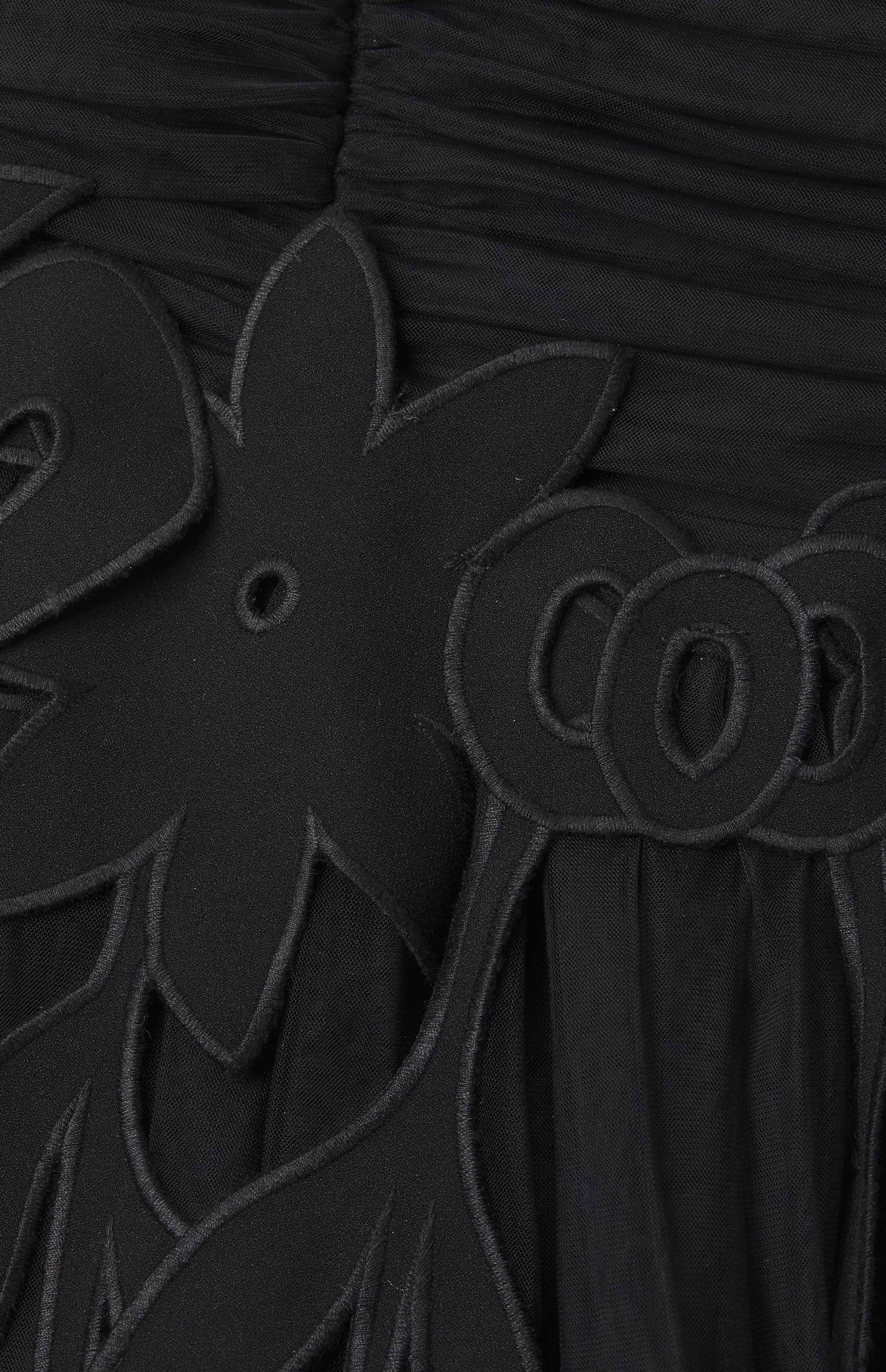 Crepe Dress with Laser Cut and Tulle Detail Black - Image 6