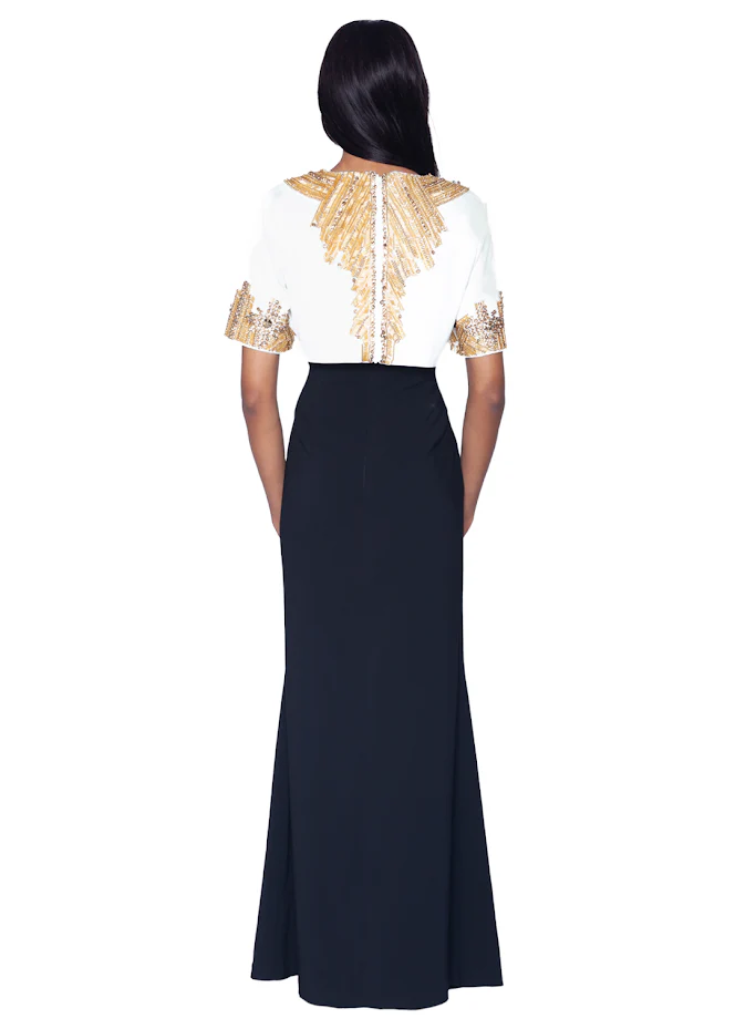 PREORDER - Beaded Popover Column Gown - Image 2