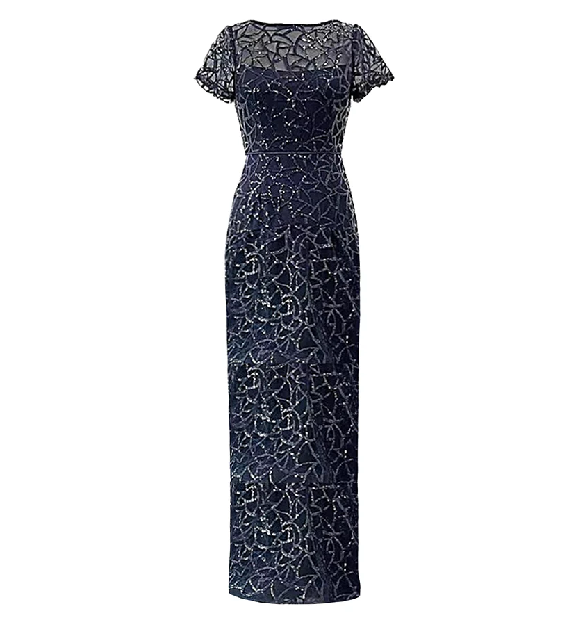 Sequin Illusion Gown in Navy - Image 3