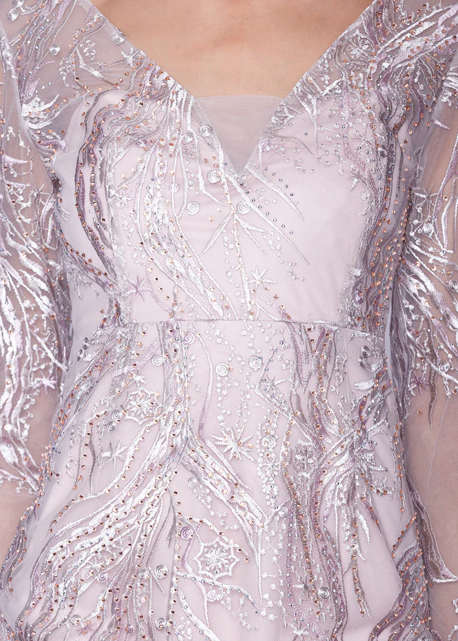 PREORDER - V-Neck Beaded Fit and Flare Gown - Image 3