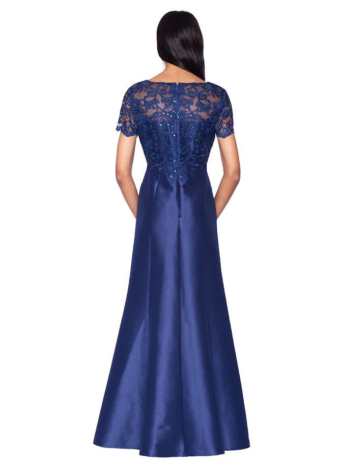V-Neck Embroidered Mikado Gown with Pockets - Image 2