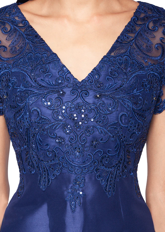 V-Neck Embroidered Mikado Gown with Pockets - Image 3