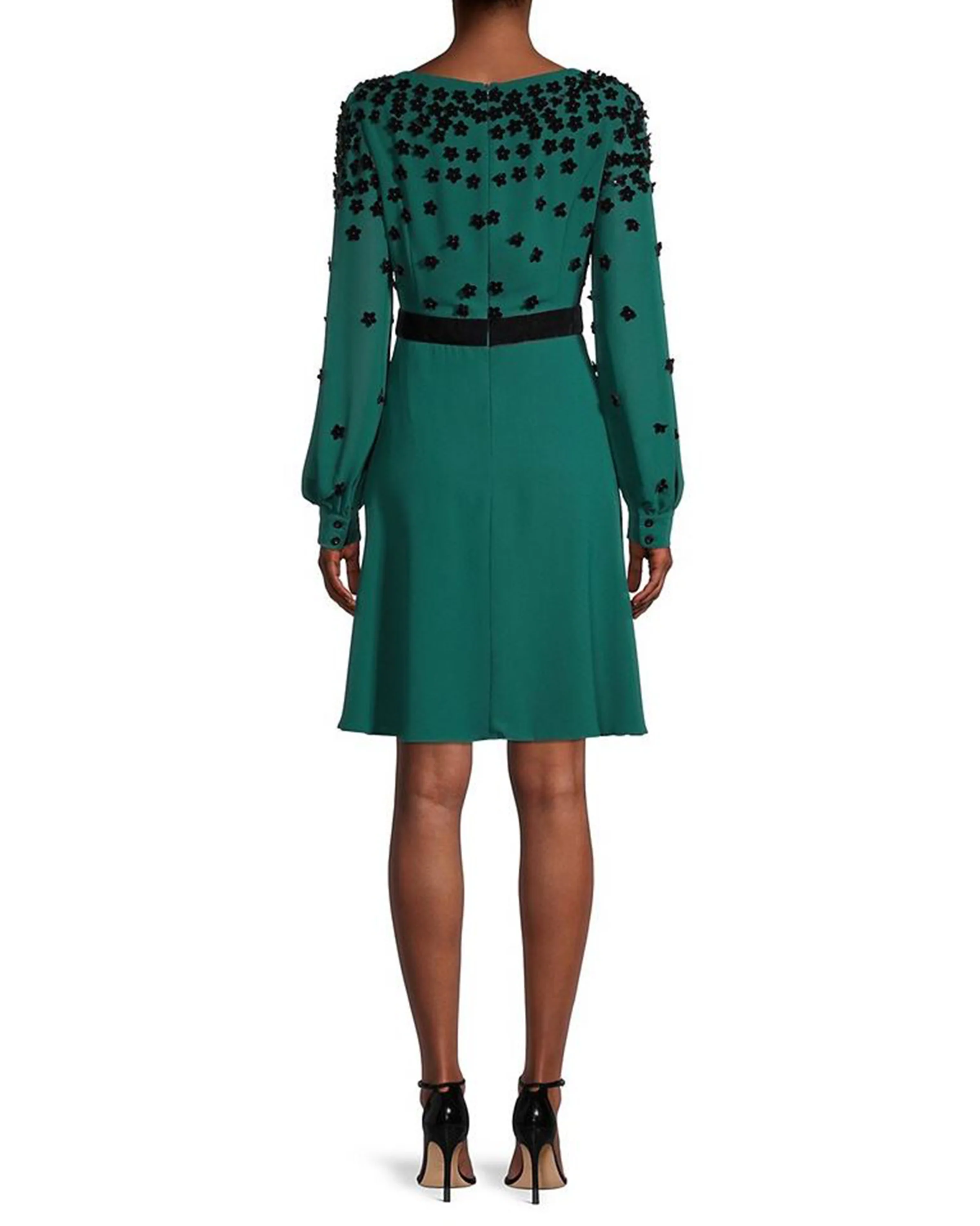 V-Neck Appliqué Georgette Fit & Flare Dress - Image 2