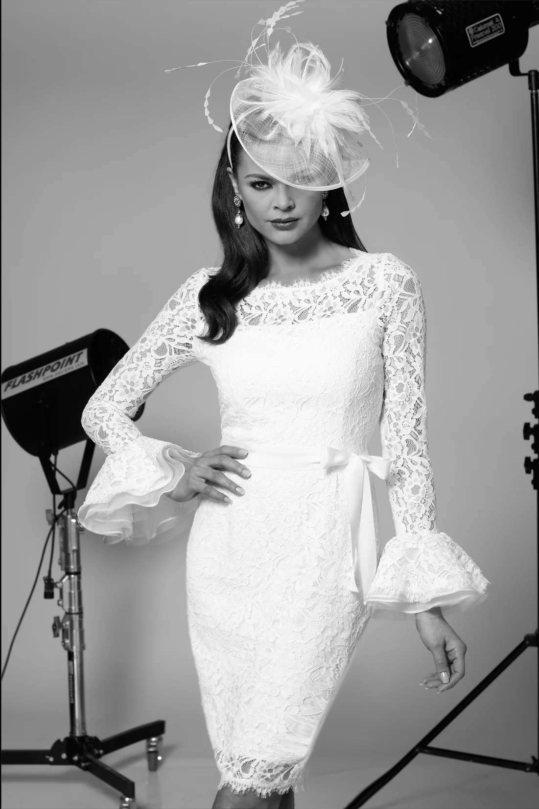 Ruffle-Sleeve Lace Dress in Ivory - Image 3