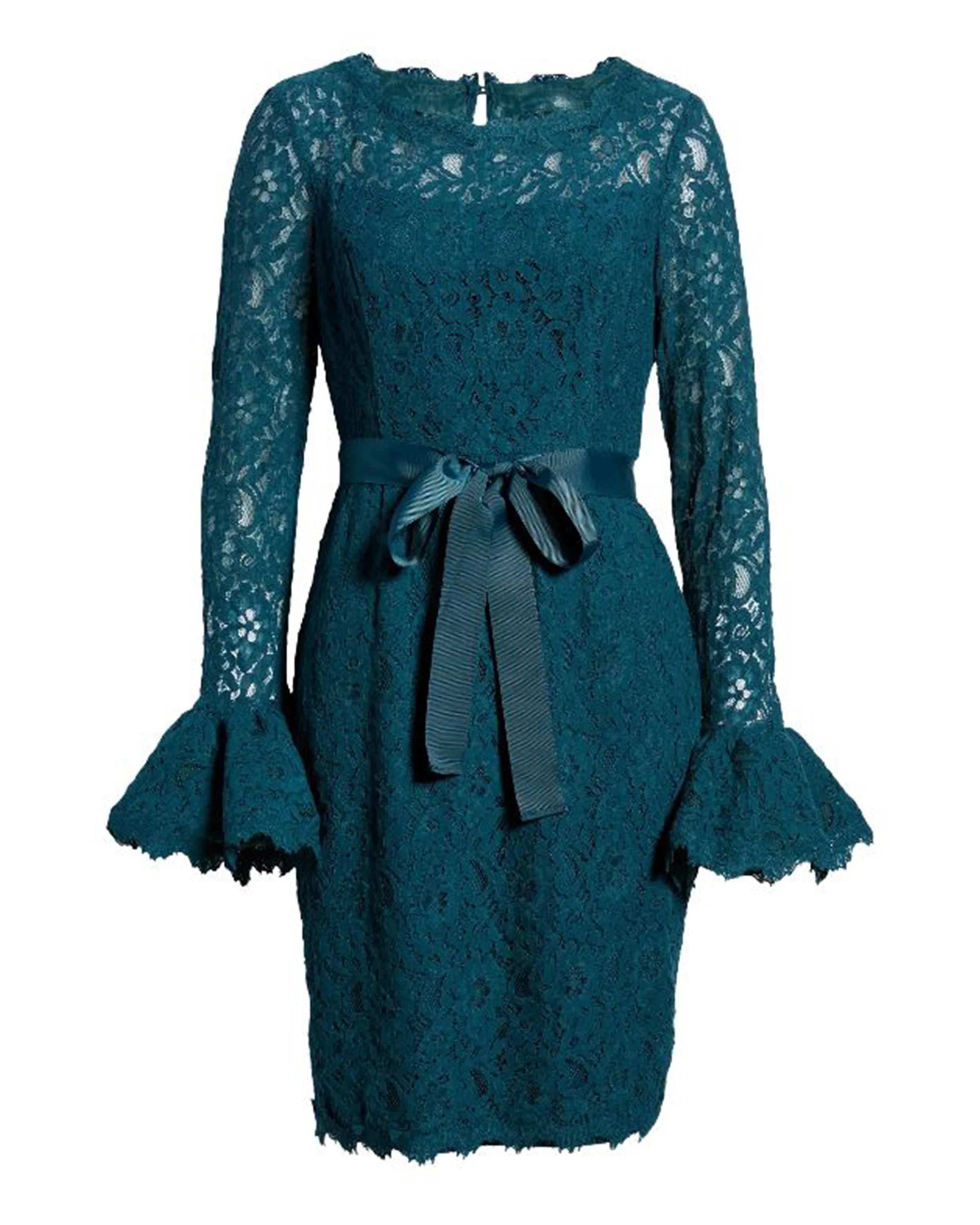 Ruffle-Sleeve Lace Dress in Azure - Image 3