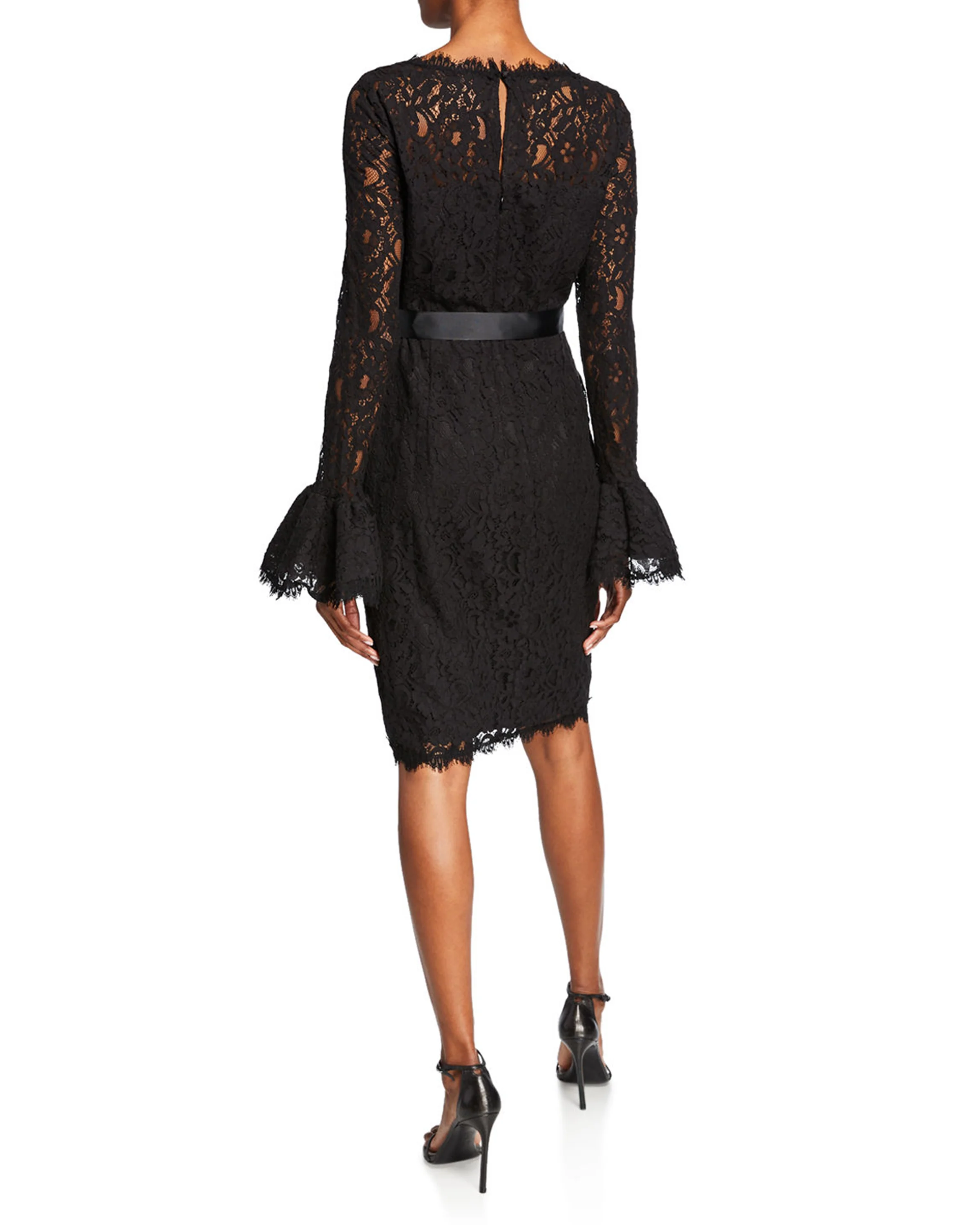 Ruffle-Sleeve Lace Dress in Black - Image 2