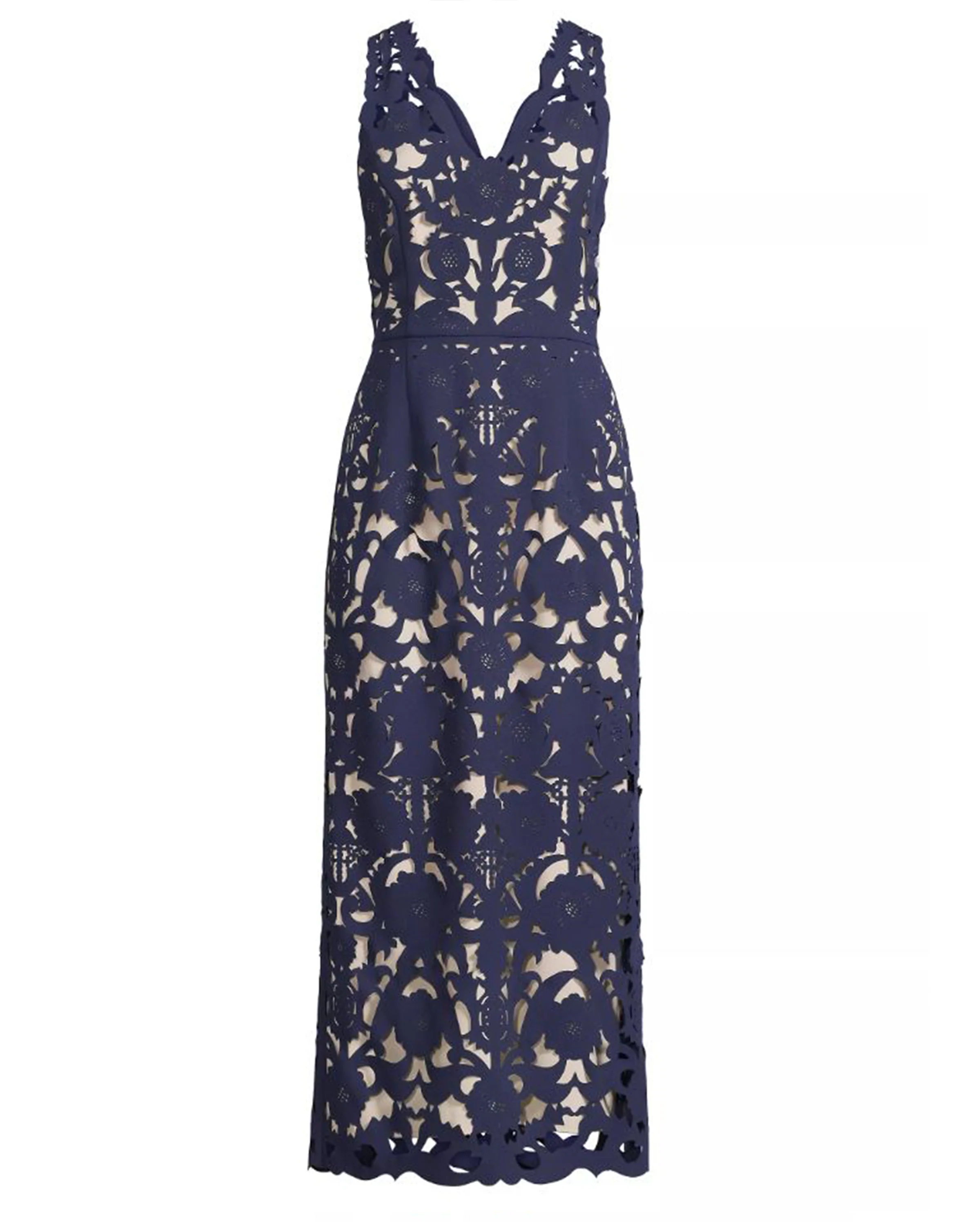 Sleeveless Floral Crepe Laser-Cut Midi Dress - Image 3