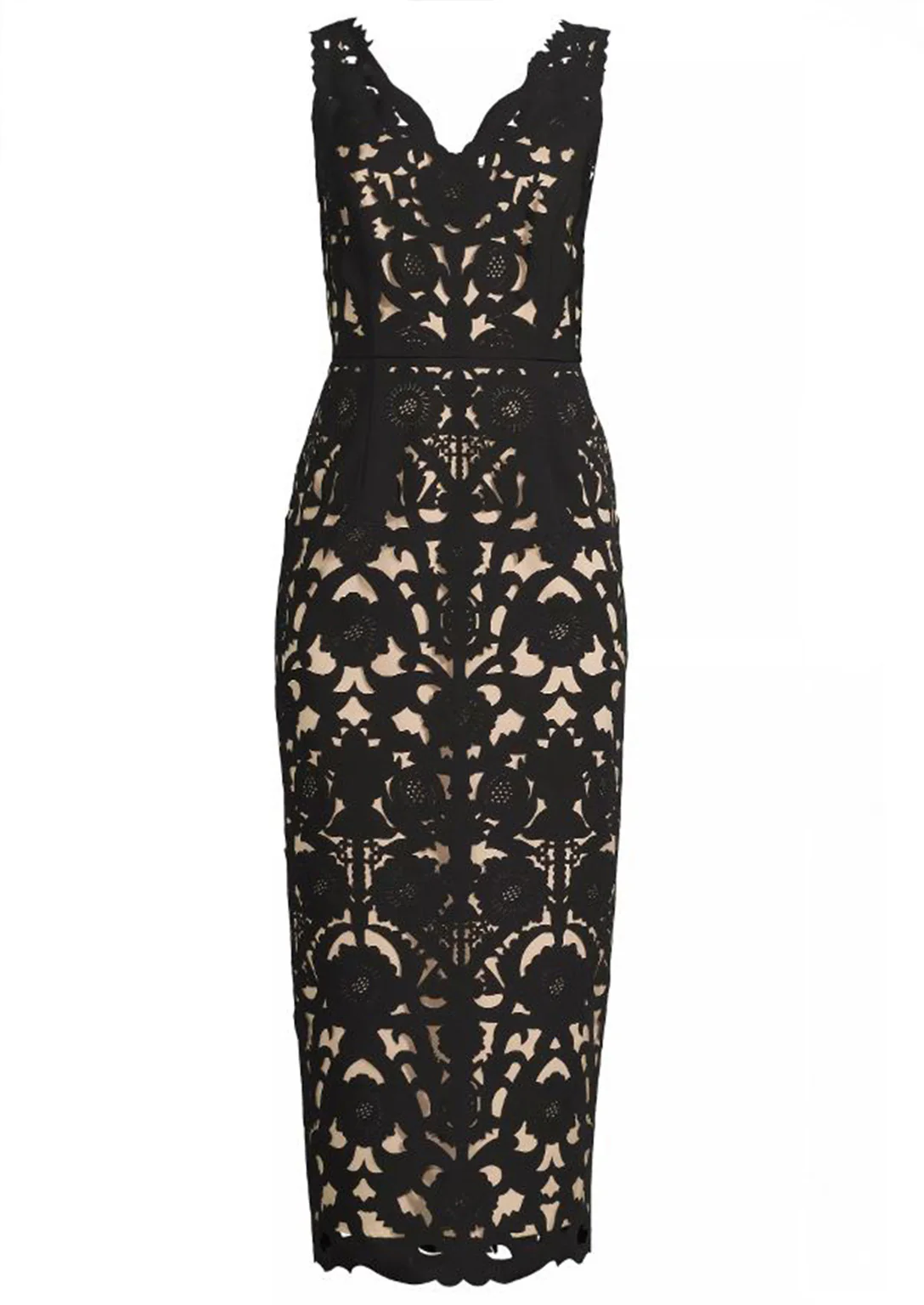 Sleeveless Floral Crepe Laser-Cut Midi Dress in BLACK - Image 5