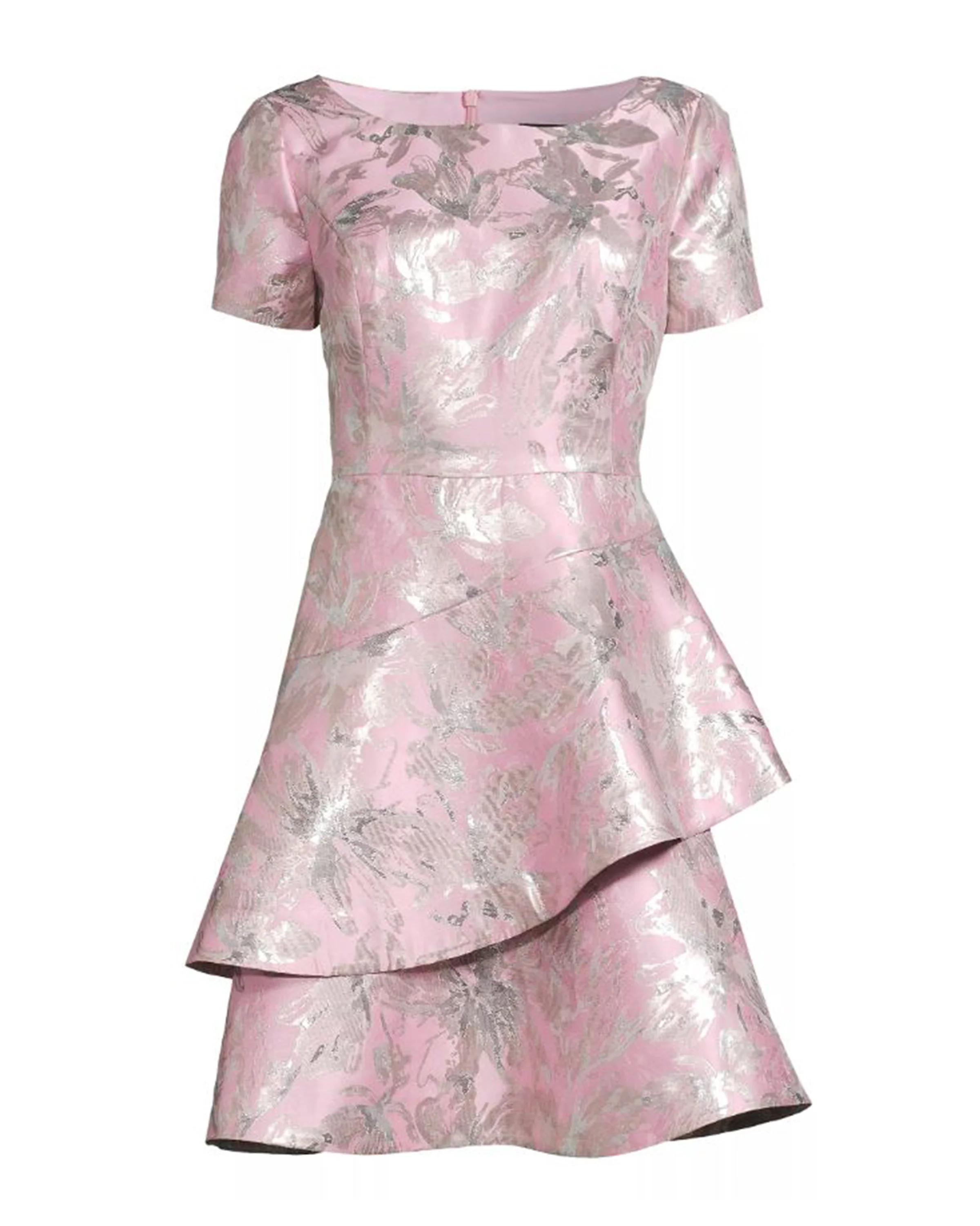Asymmetric Tiered Jacquard Dress in Dusty Pink - Image 3