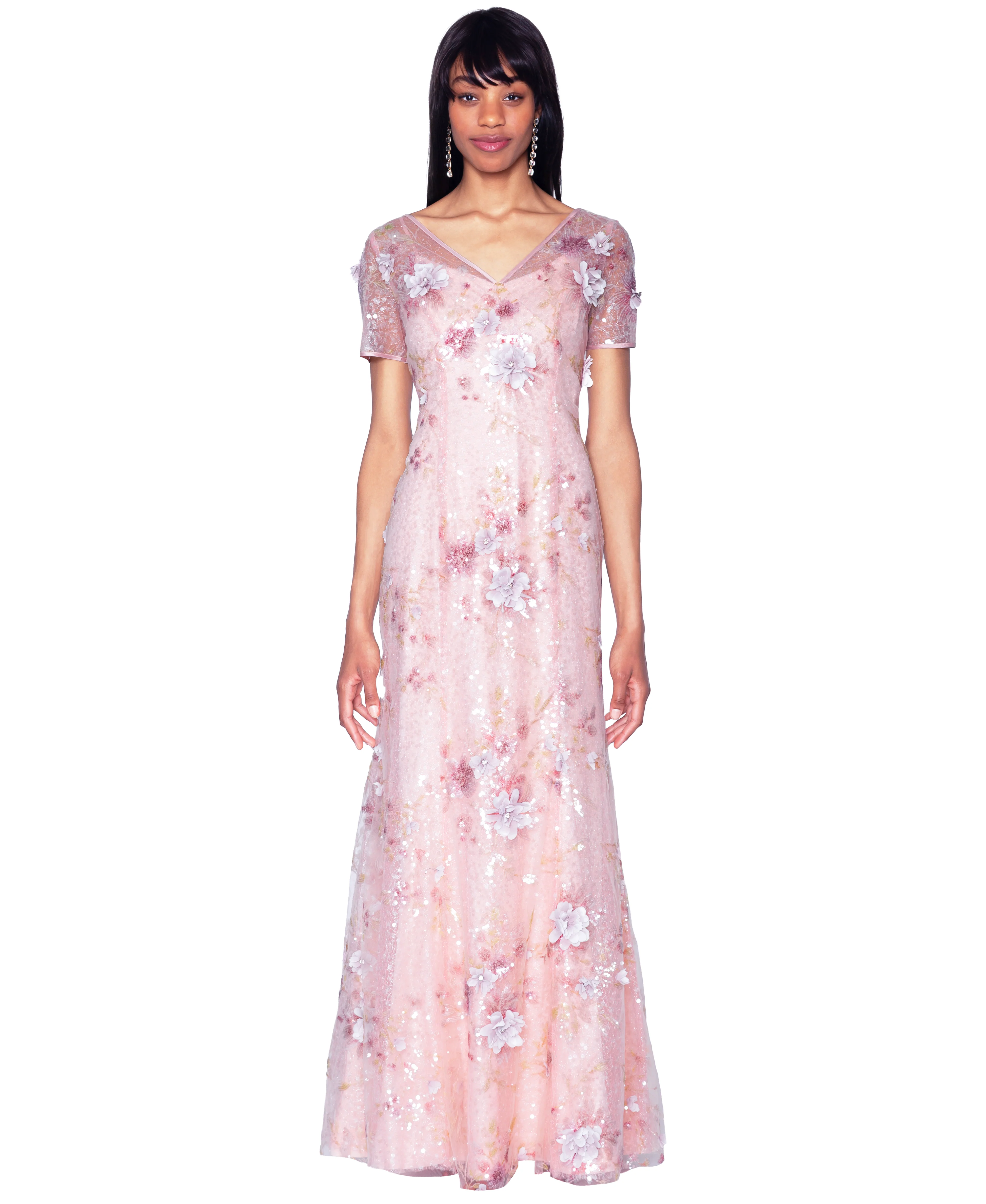 V-Neck Embroidered Gown
