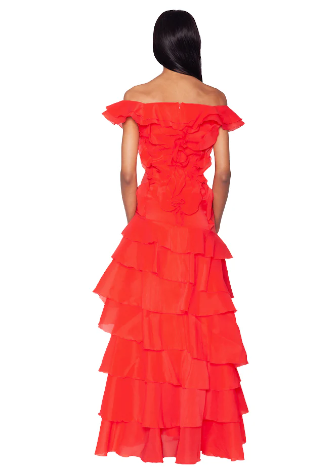 PREORDER - Tiered Ruffle Gown in Red - Image 2