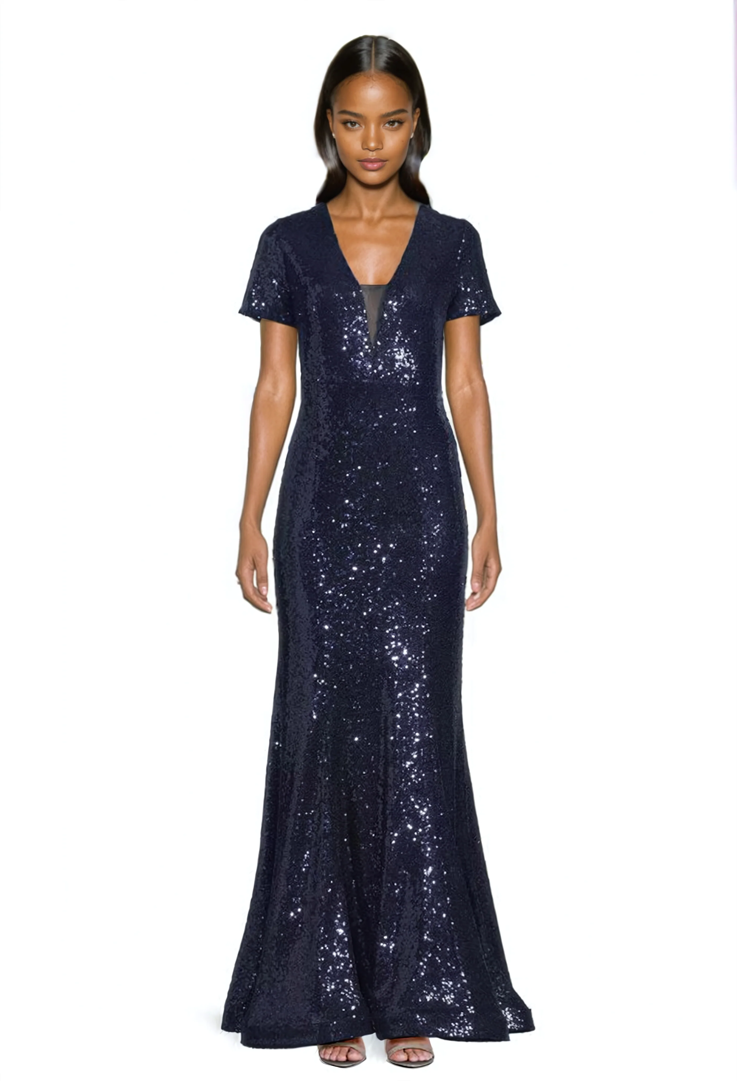 V-Neck Sequin Mermaid Gown in Navy