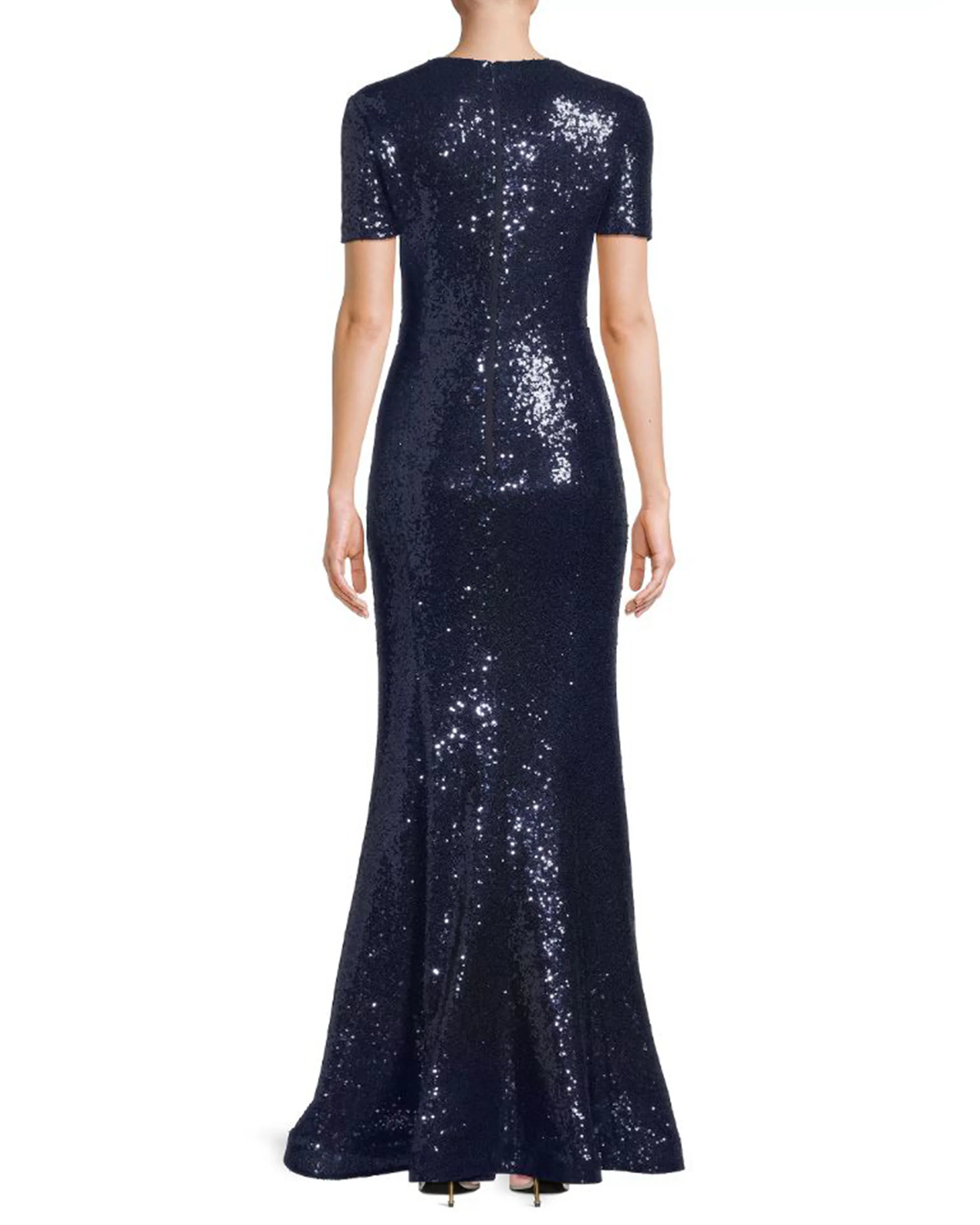 V-Neck Sequin Mermaid Gown in Navy - Image 2