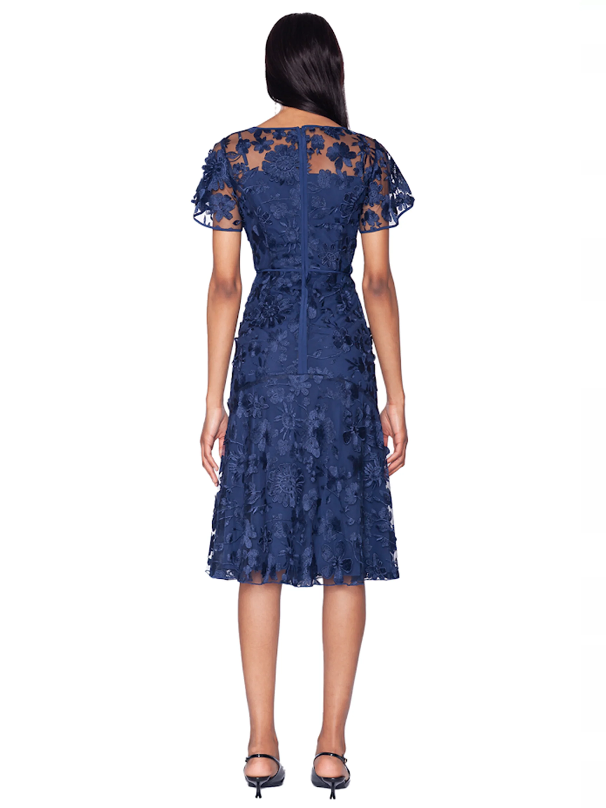 White Tie by Shani - Midi Embroidered Dress with Flounce - Image 2