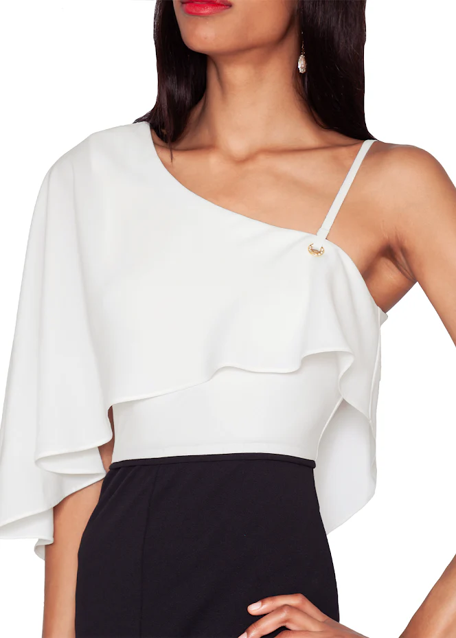 White Tie by Shani - One Shoulder Colorblock Jumpsuit - Image 3