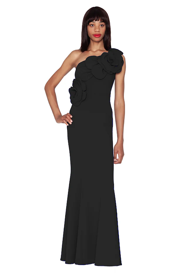 White Tie by Shani - One Shoulder Floral Scuba Crepe Gown