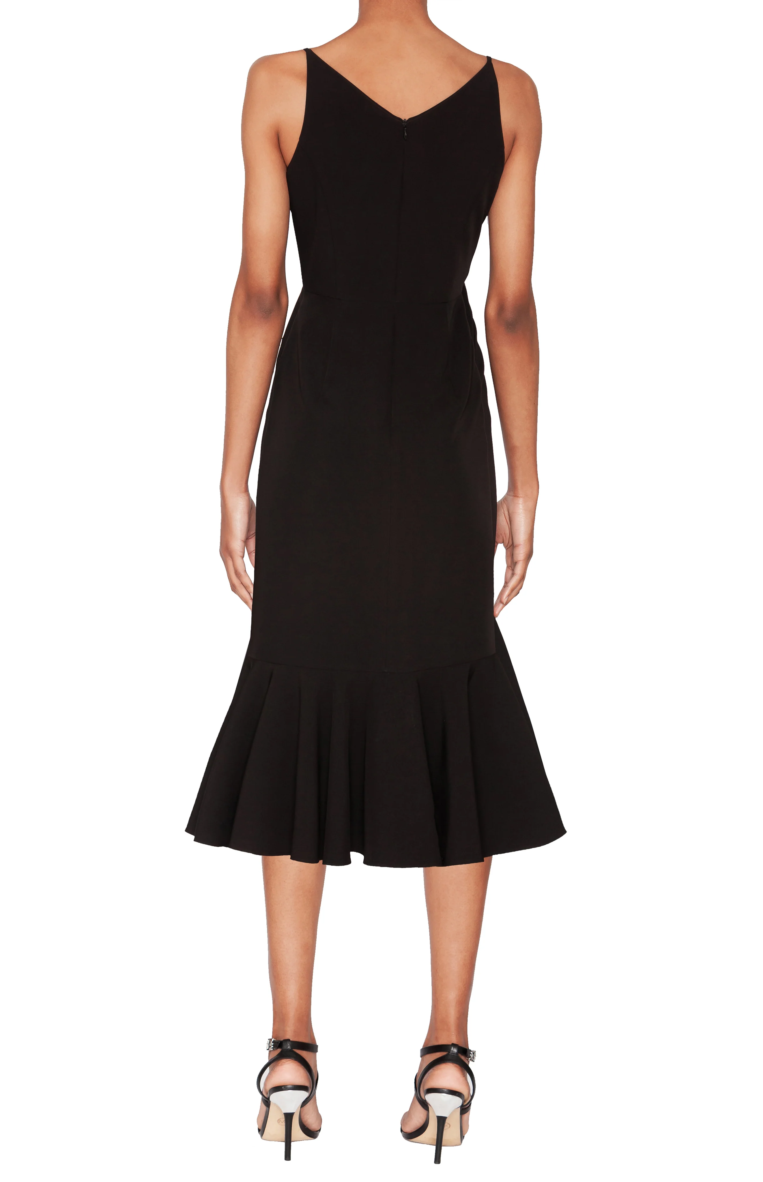 WHITE TIE by Shani - Sleeveless Laser Cutting Dress with Flounce - Black/Nude - Image 2
